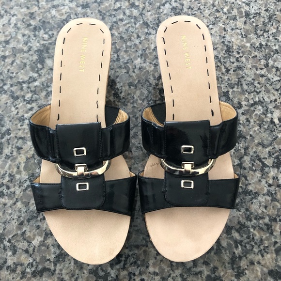 Nine West Black Patent Leather Cork Wedges - Picture 3 of 7